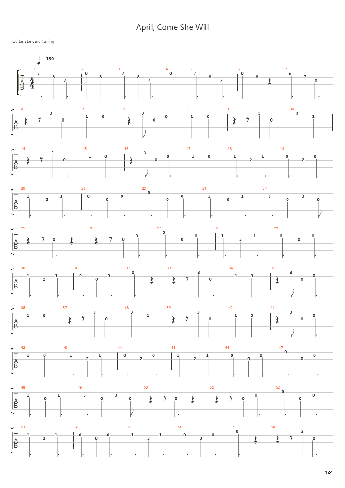 April Come She Will吉他谱