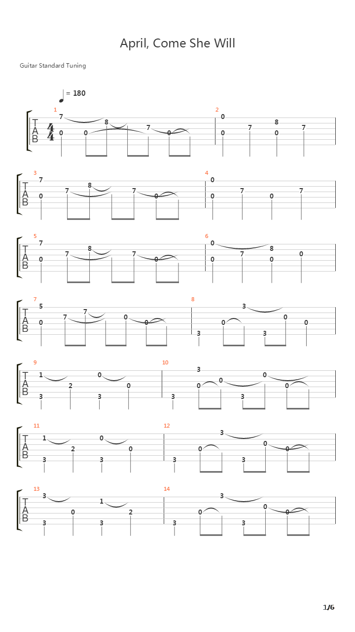 April Come She Will吉他谱