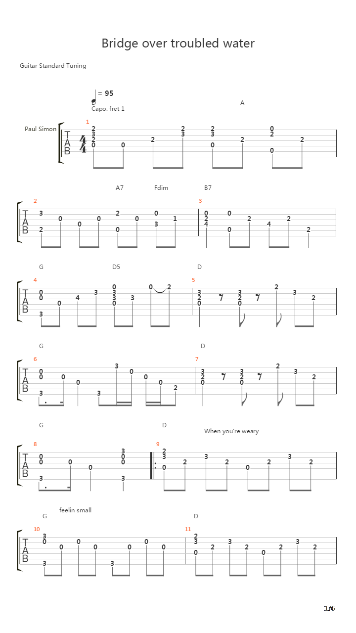 Bridge Over Troubled Water吉他谱