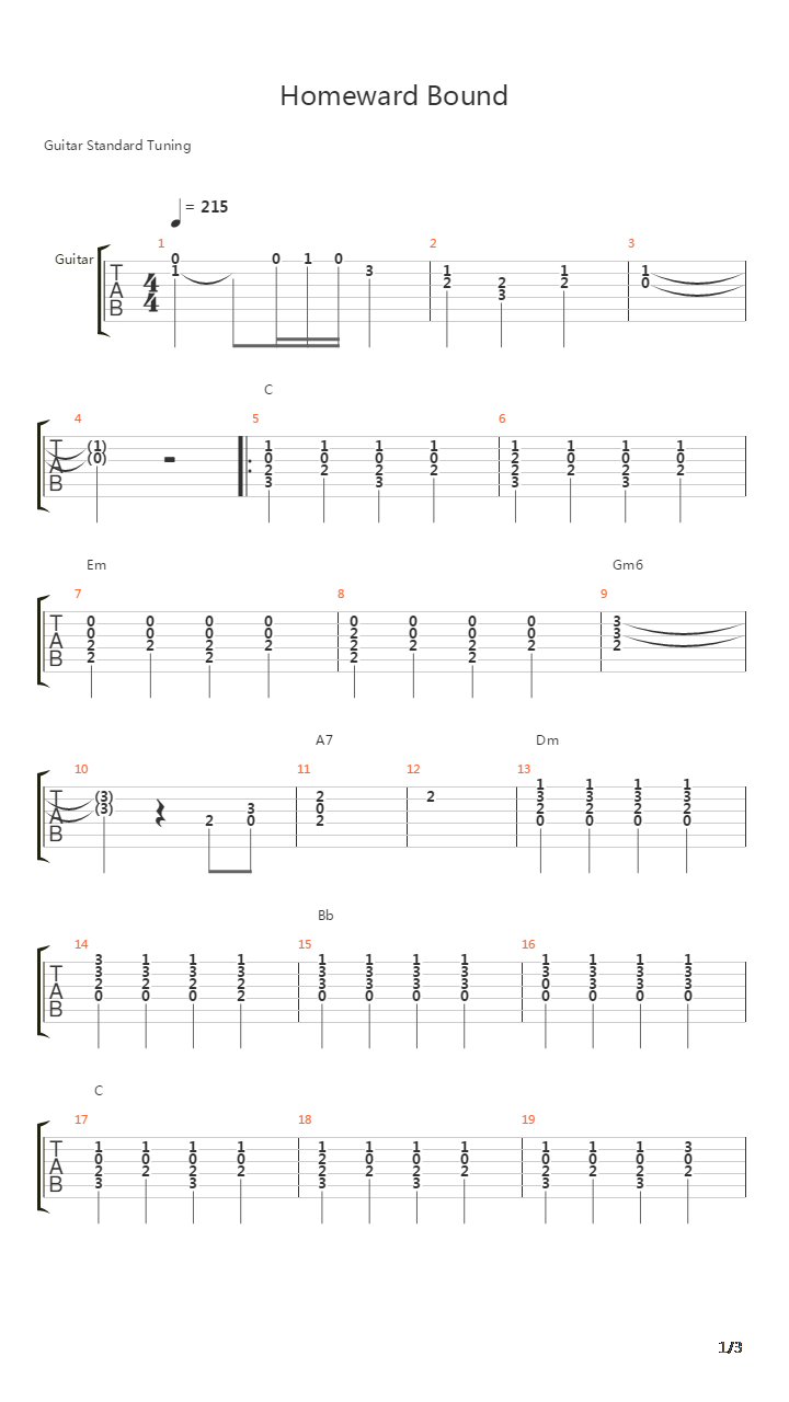 Homeward Bound吉他谱