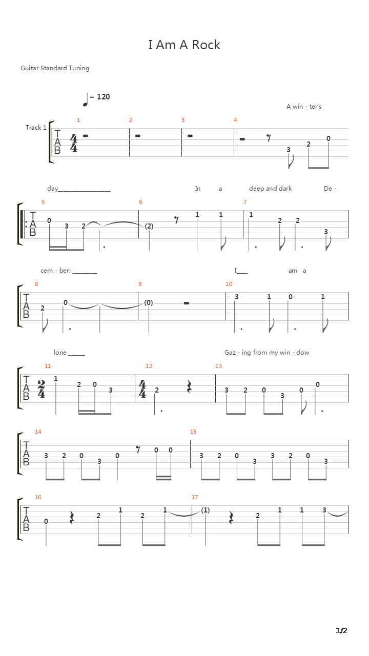 I Am A Rock吉他谱