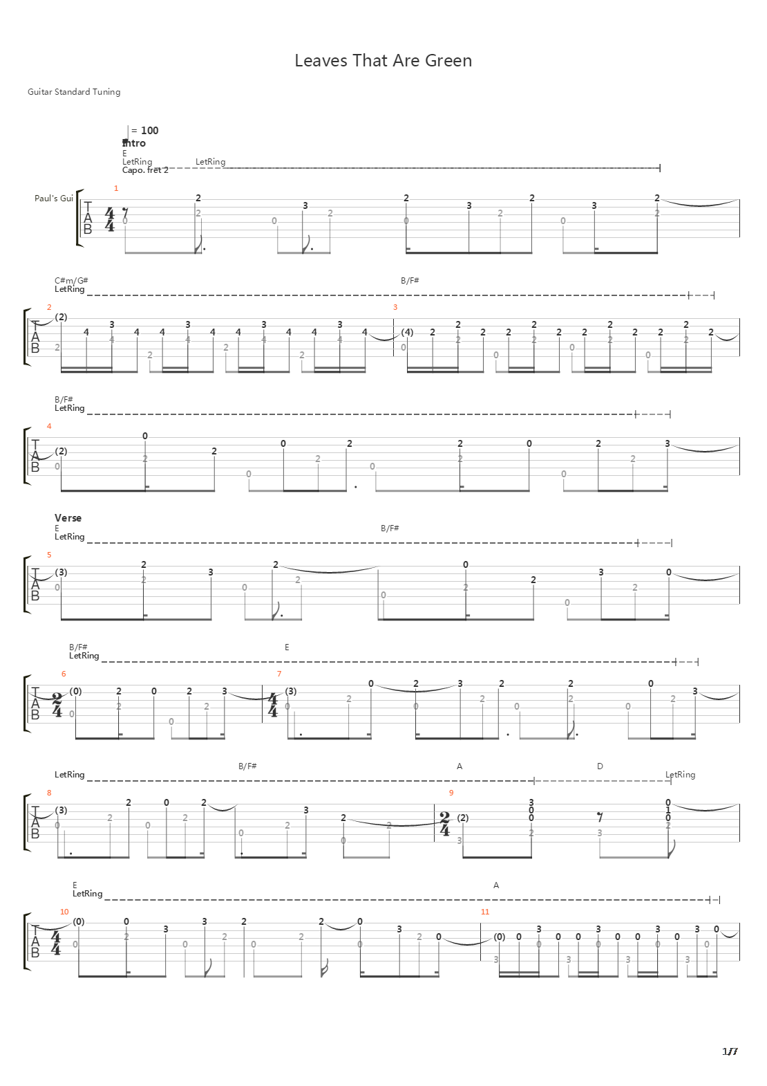 Leaves That Are Green吉他谱