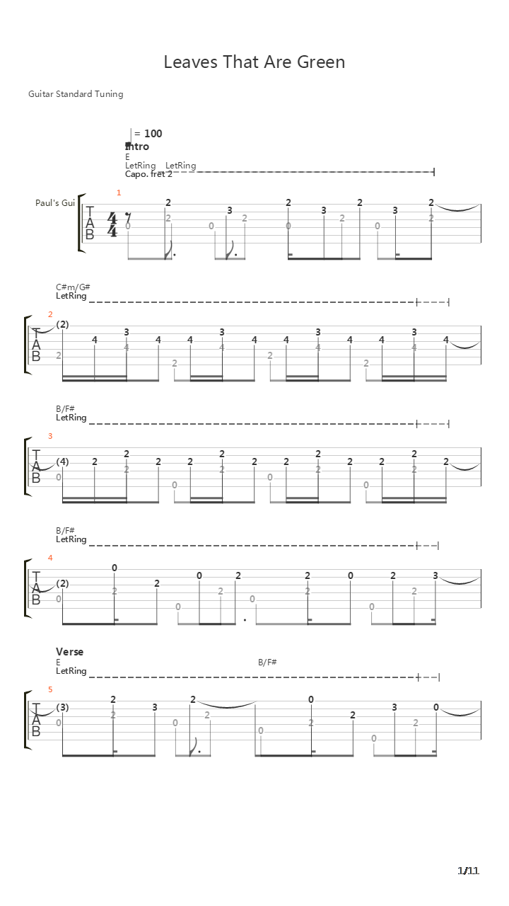 Leaves That Are Green吉他谱