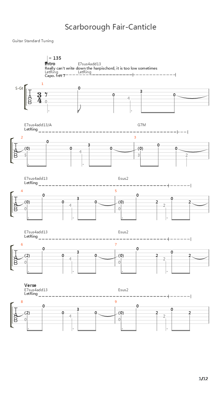 Scarborough Fair(斯卡保罗集市)吉他谱