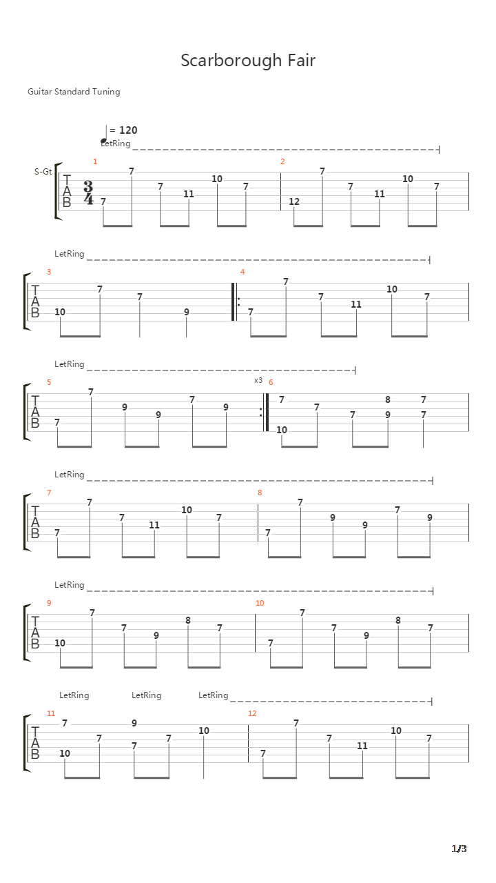 Scarborough Fair(斯卡保罗集市)吉他谱