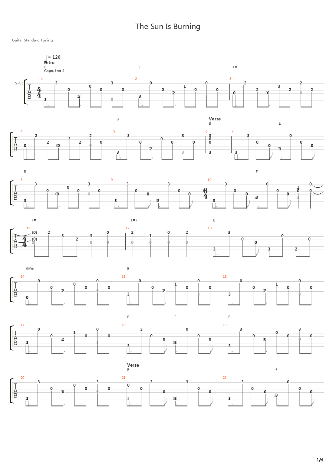 Sun Is Burning吉他谱