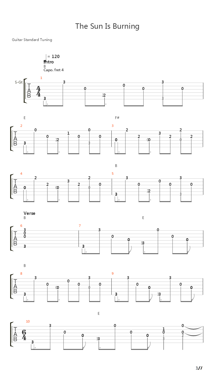 Sun Is Burning吉他谱