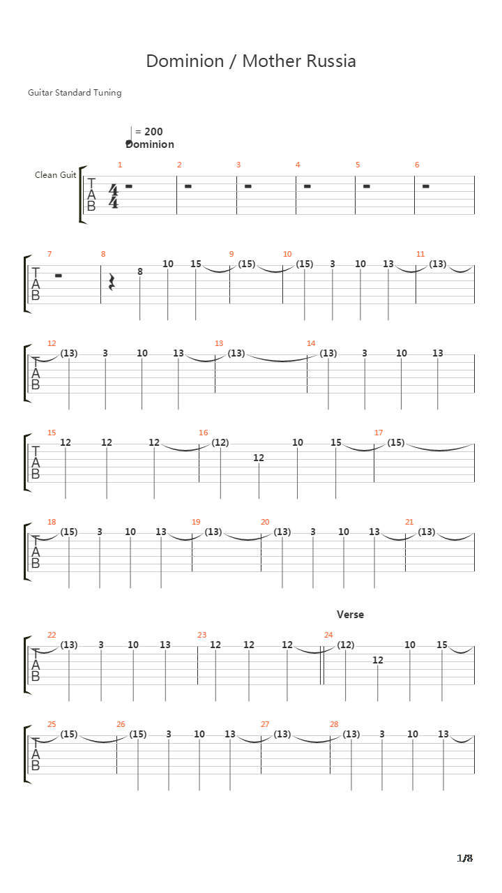 Dominion Mother Russia吉他谱