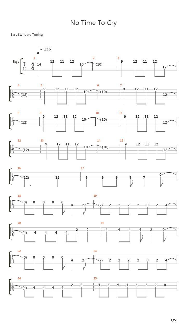 No Time To Cry吉他谱