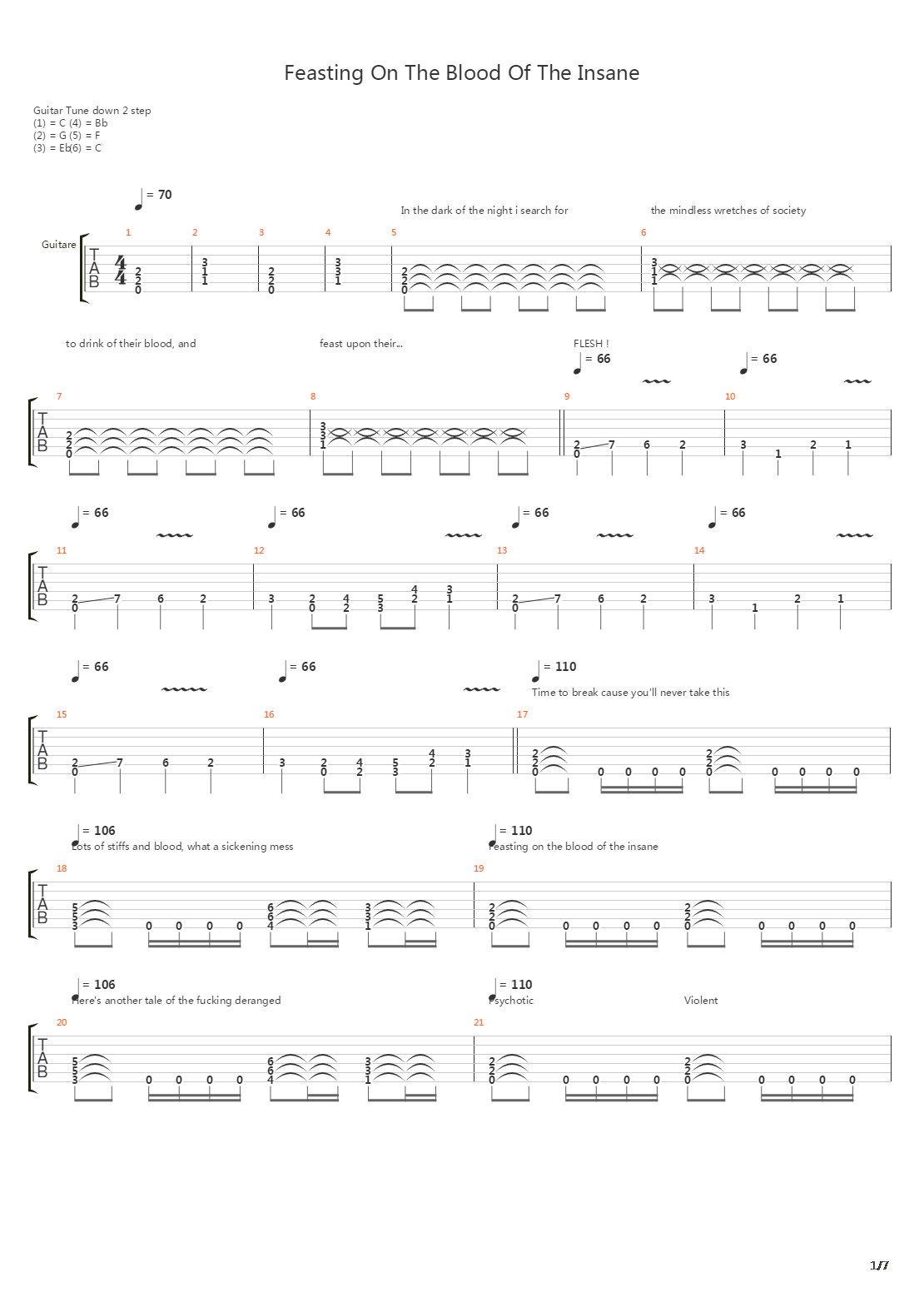 Feasting On The Blood Of The Insane吉他谱