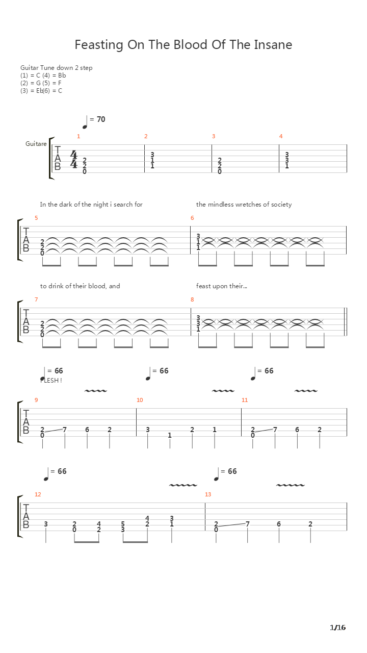 Feasting On The Blood Of The Insane吉他谱