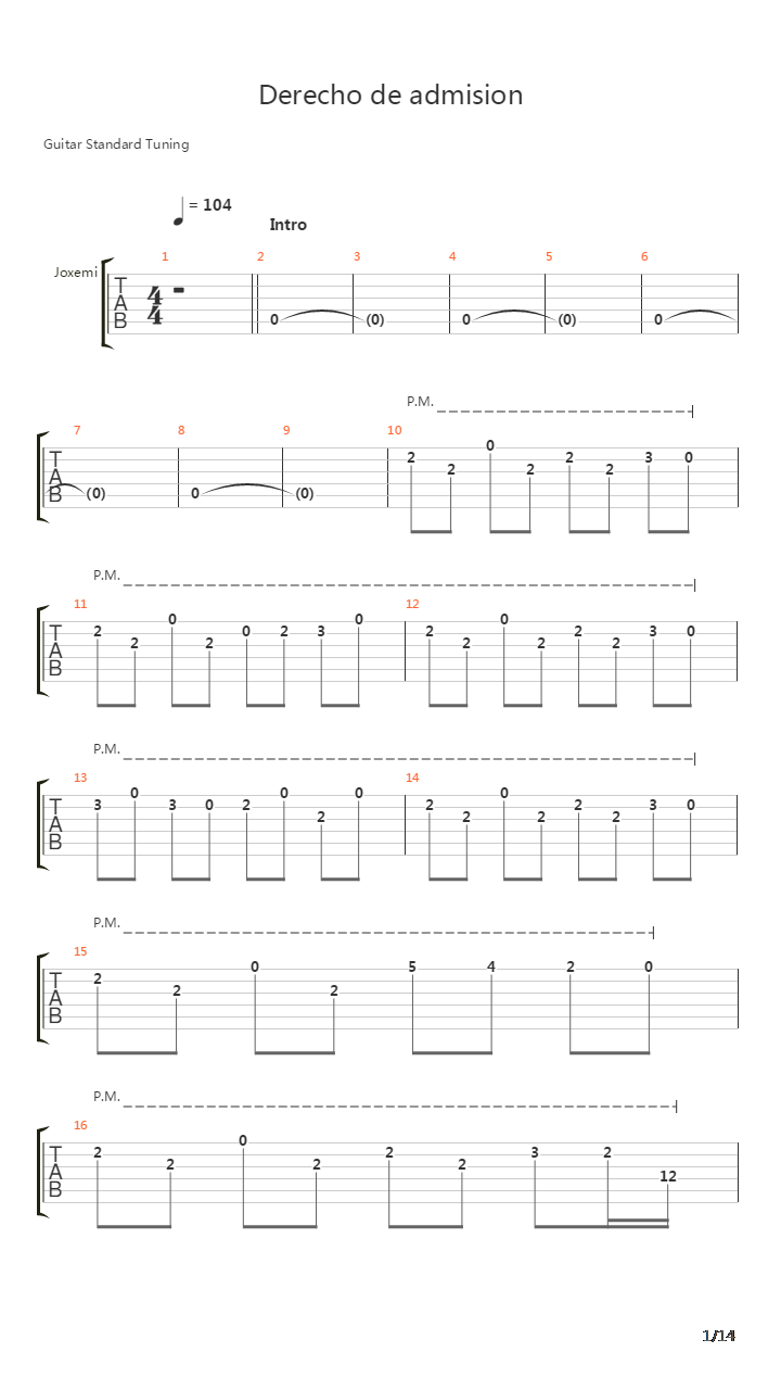 Derecho De Admision吉他谱