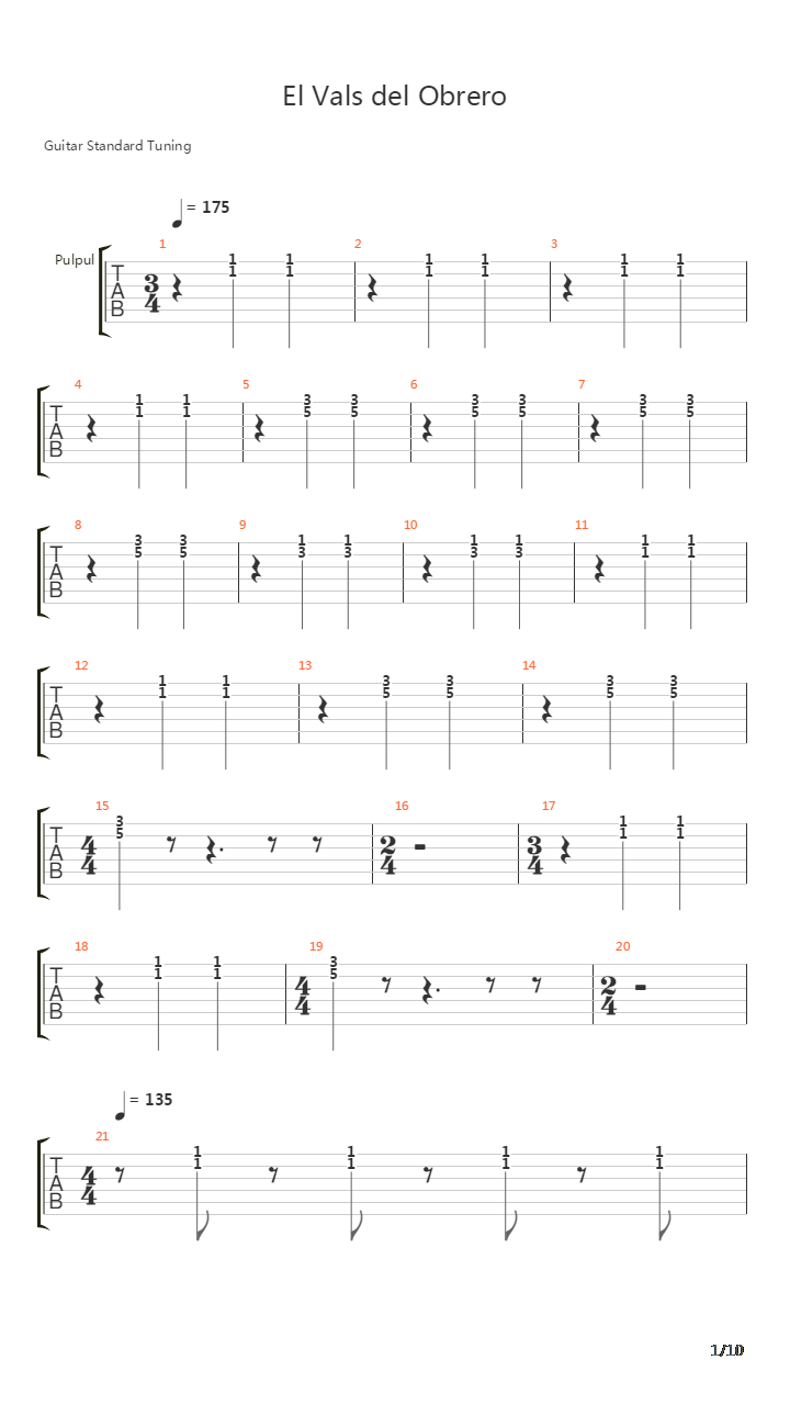 El Vals Del Obrero吉他谱