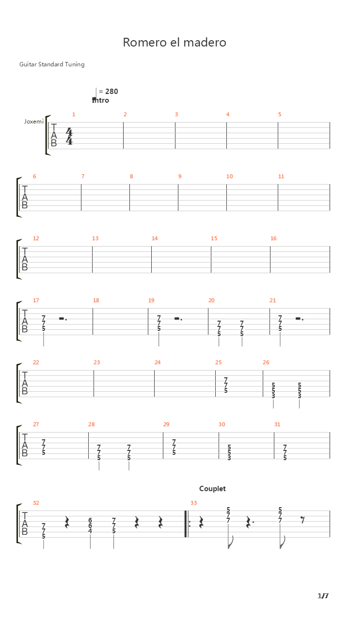 Romero El Madero吉他谱
