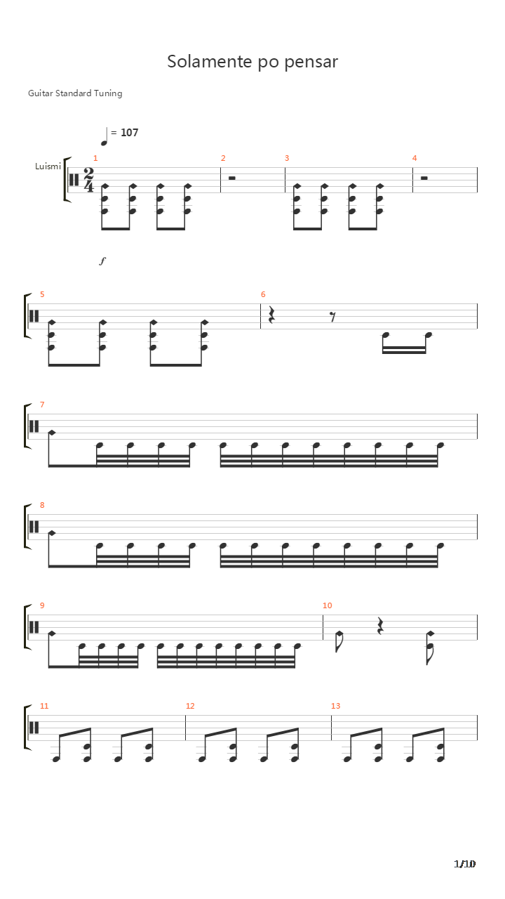 Solamente Por Pensar吉他谱