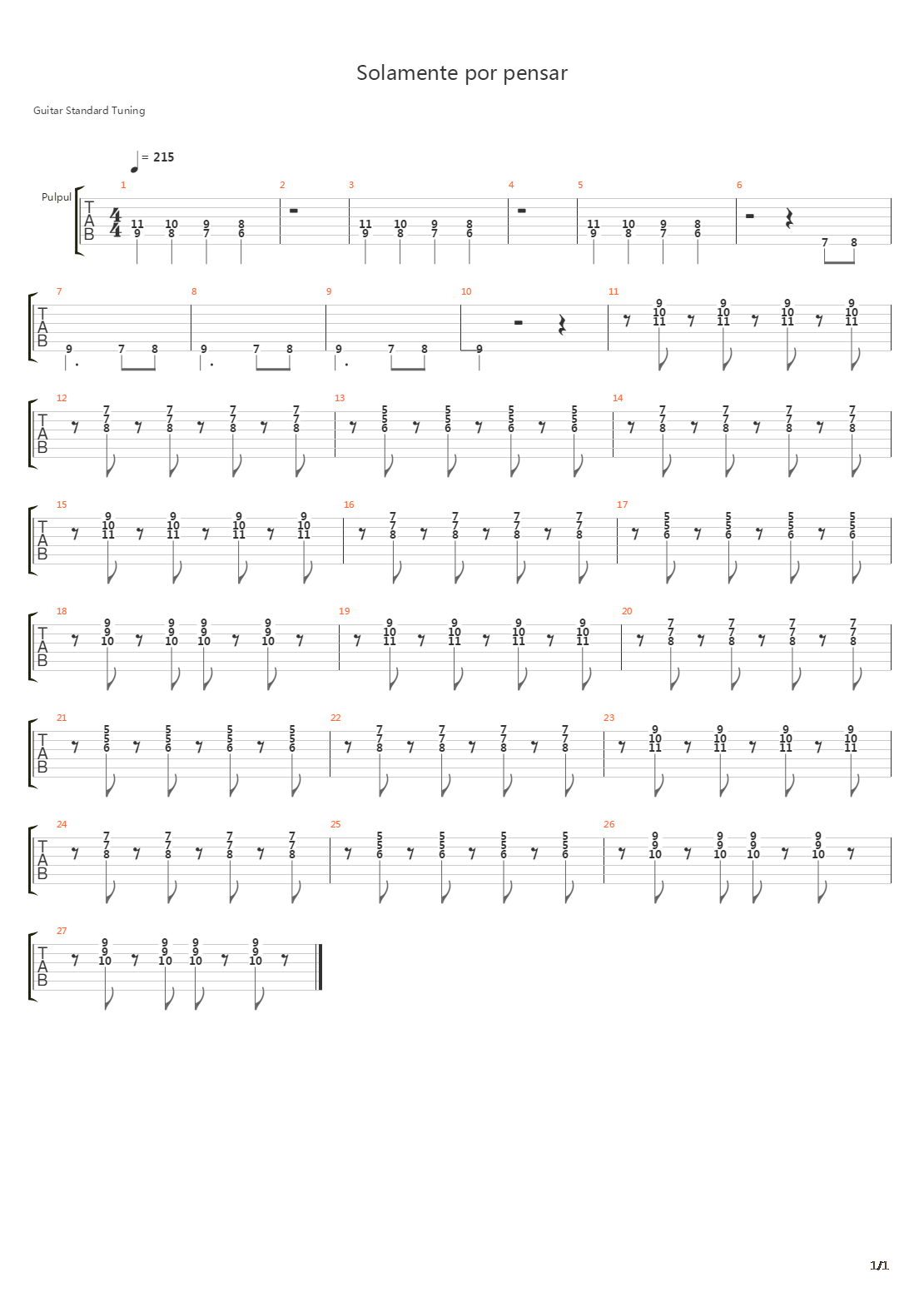 Solamente Por Pensar吉他谱