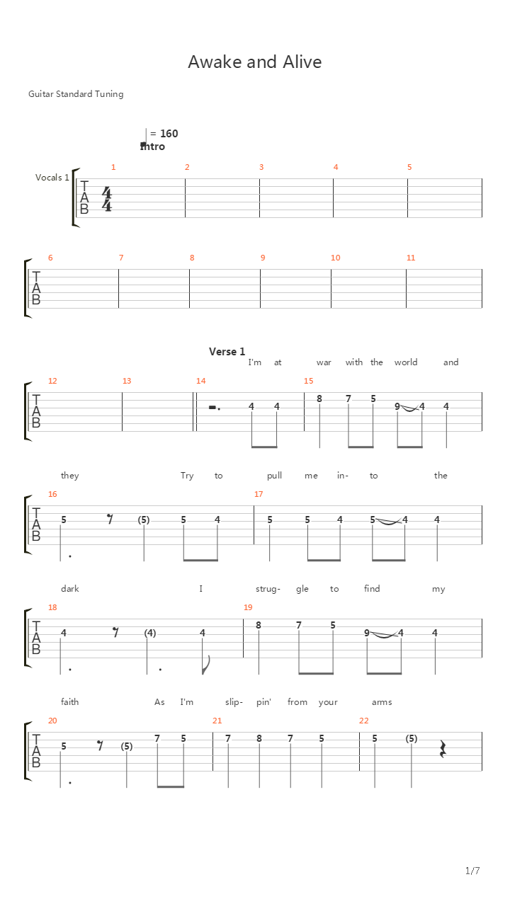 Awake And Alive吉他谱