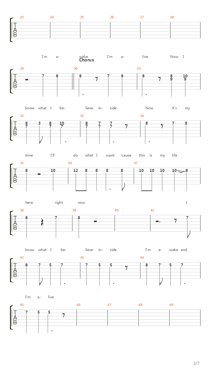 Awake And Alive吉他谱