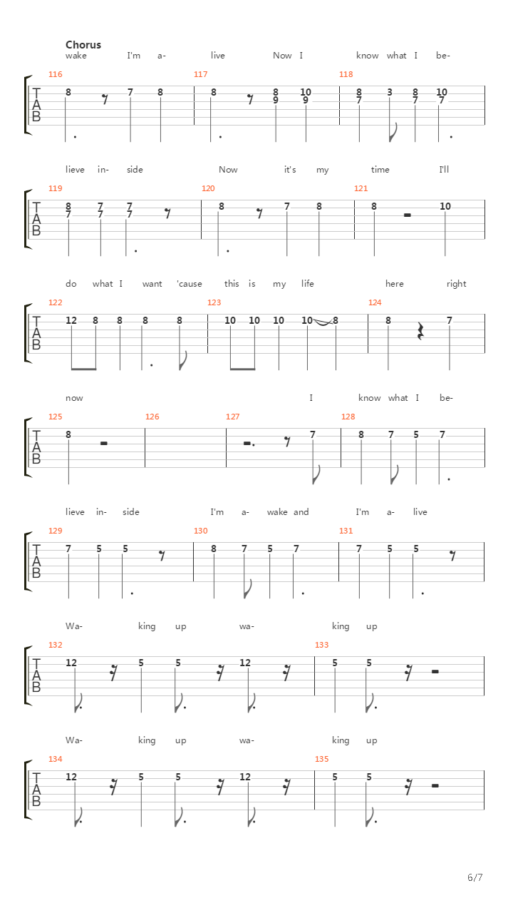 Awake And Alive吉他谱