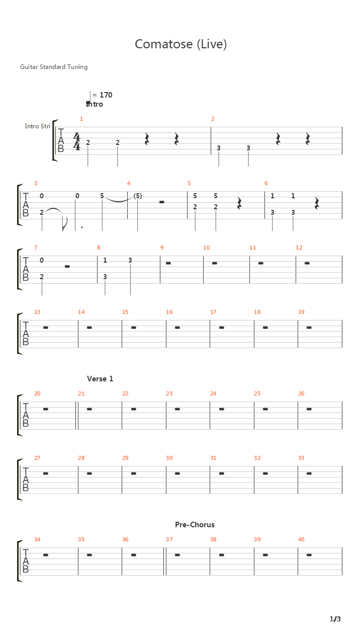 Comatose吉他谱