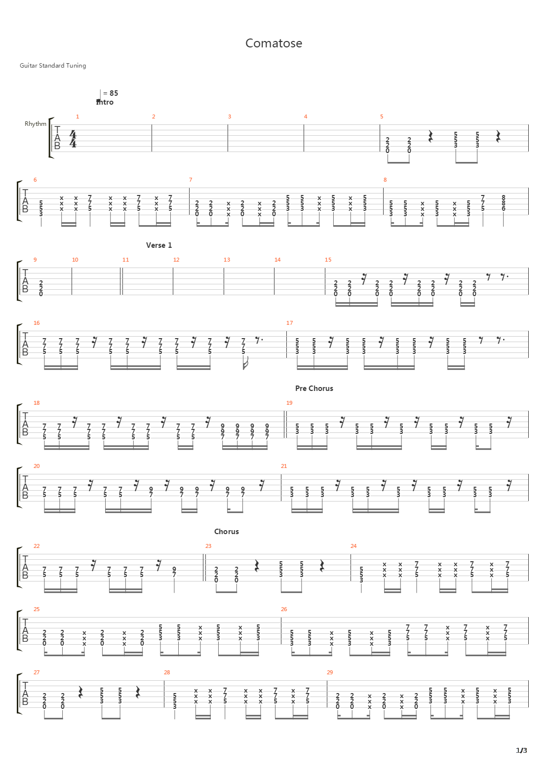 Comatose吉他谱