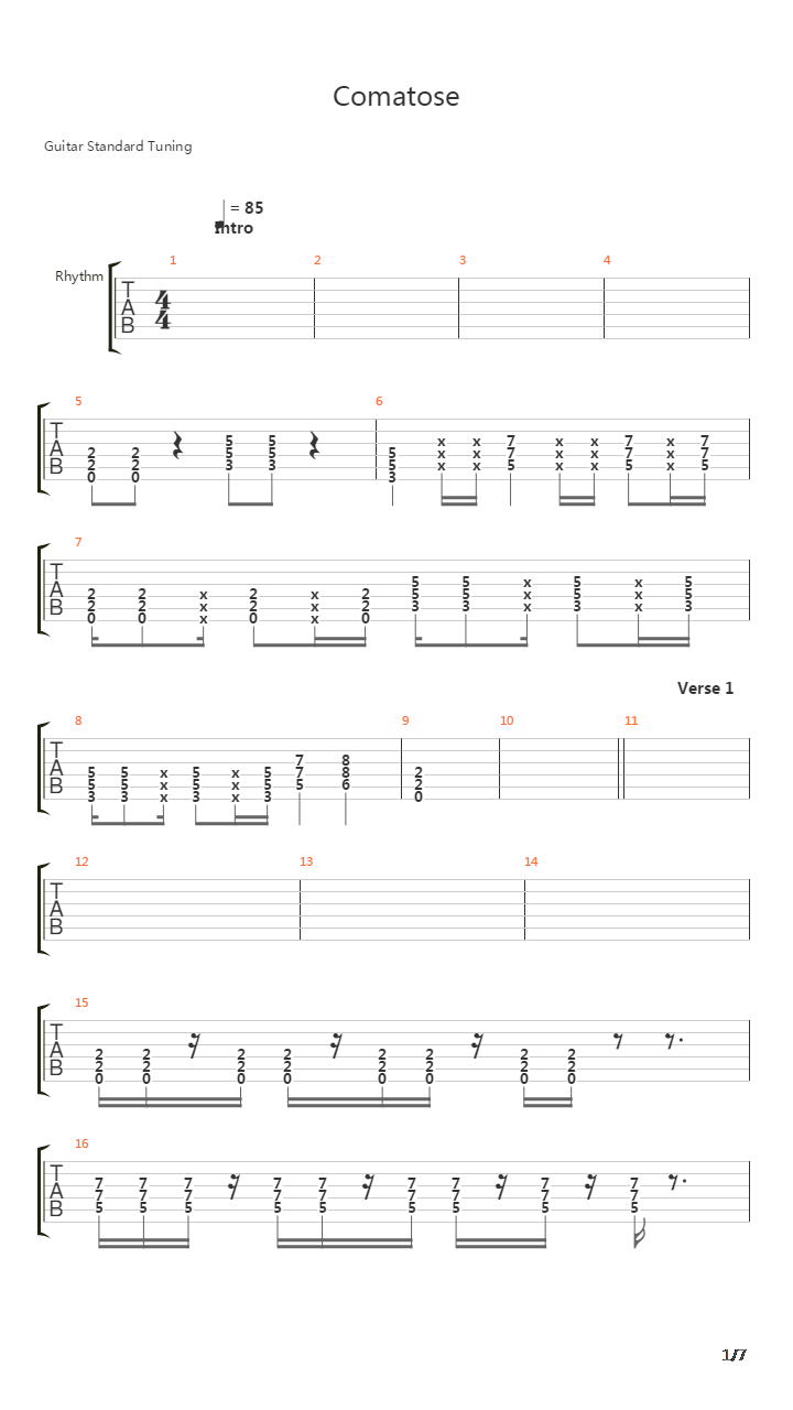 Comatose吉他谱