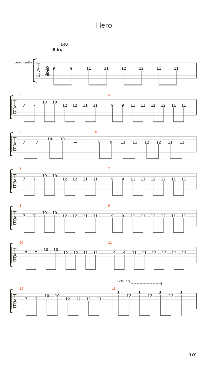 Hero吉他谱