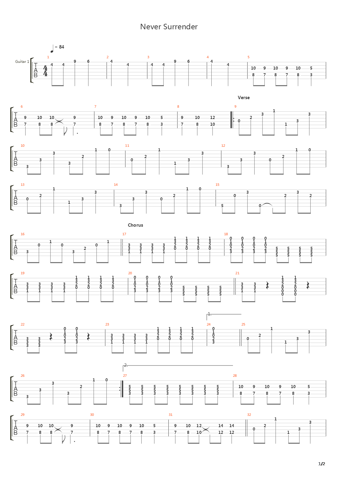 Never Surrender吉他谱