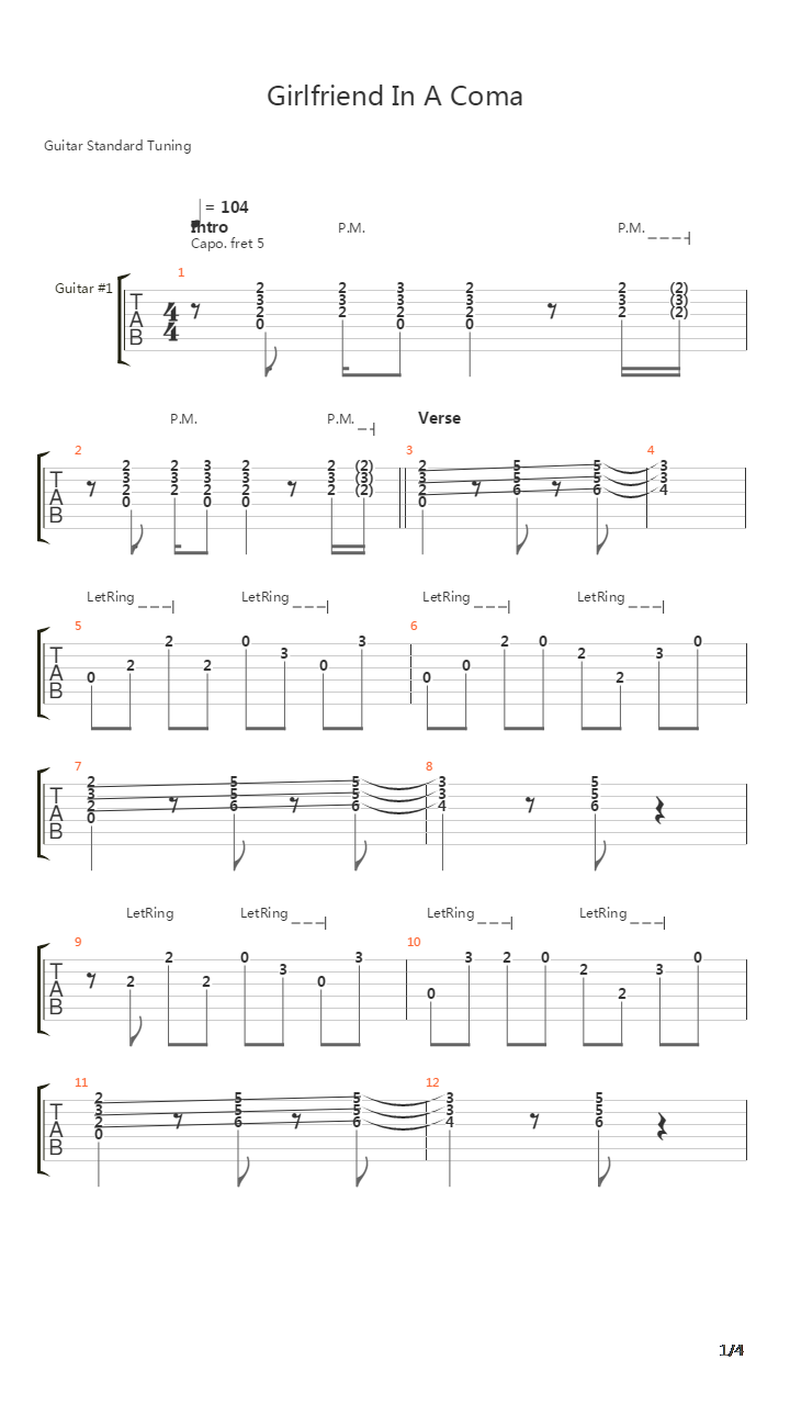 Girlfriend In A Coma吉他谱