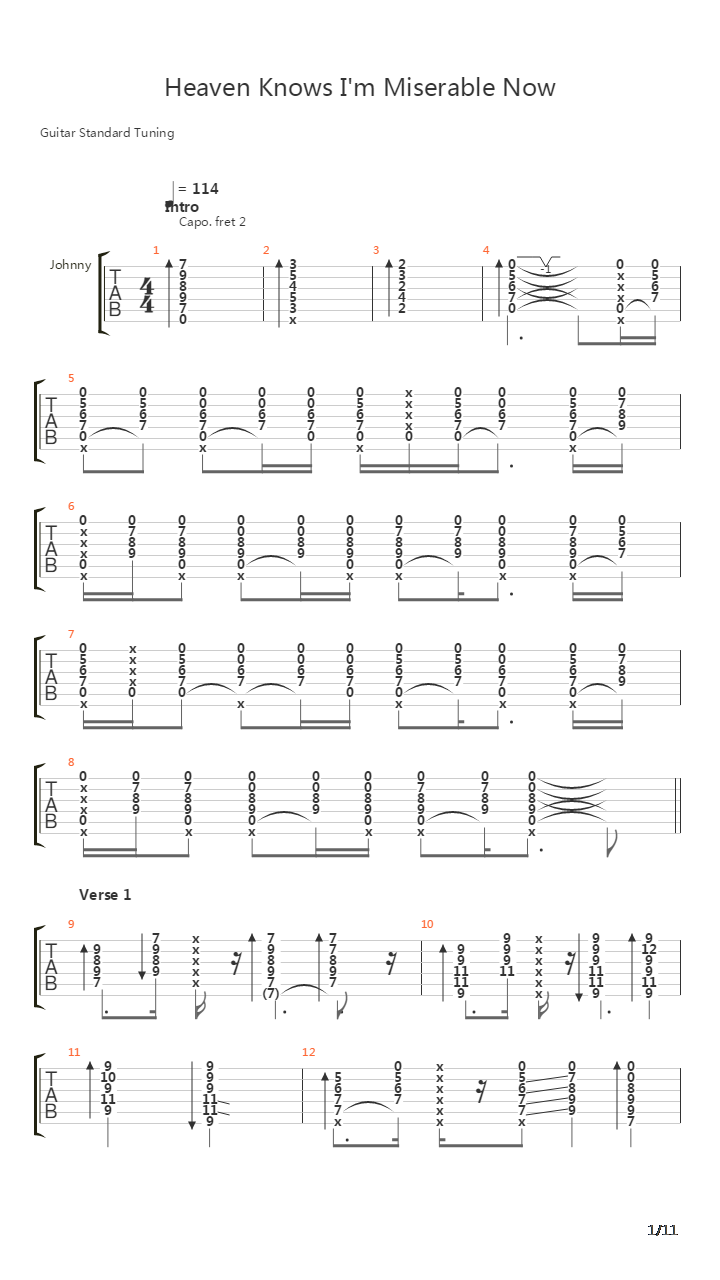 Heaven Knows Im Miserable Now吉他谱
