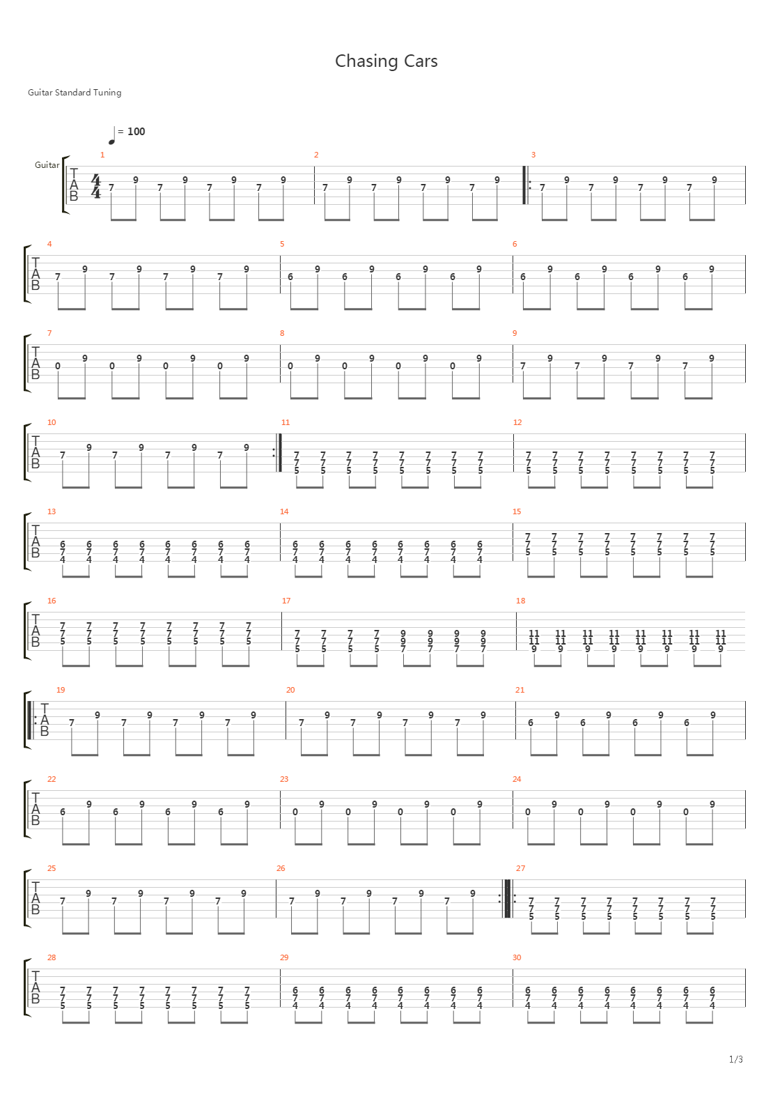 Chasing Cars吉他谱