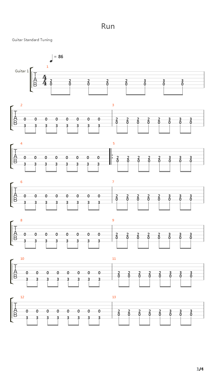 Run吉他谱