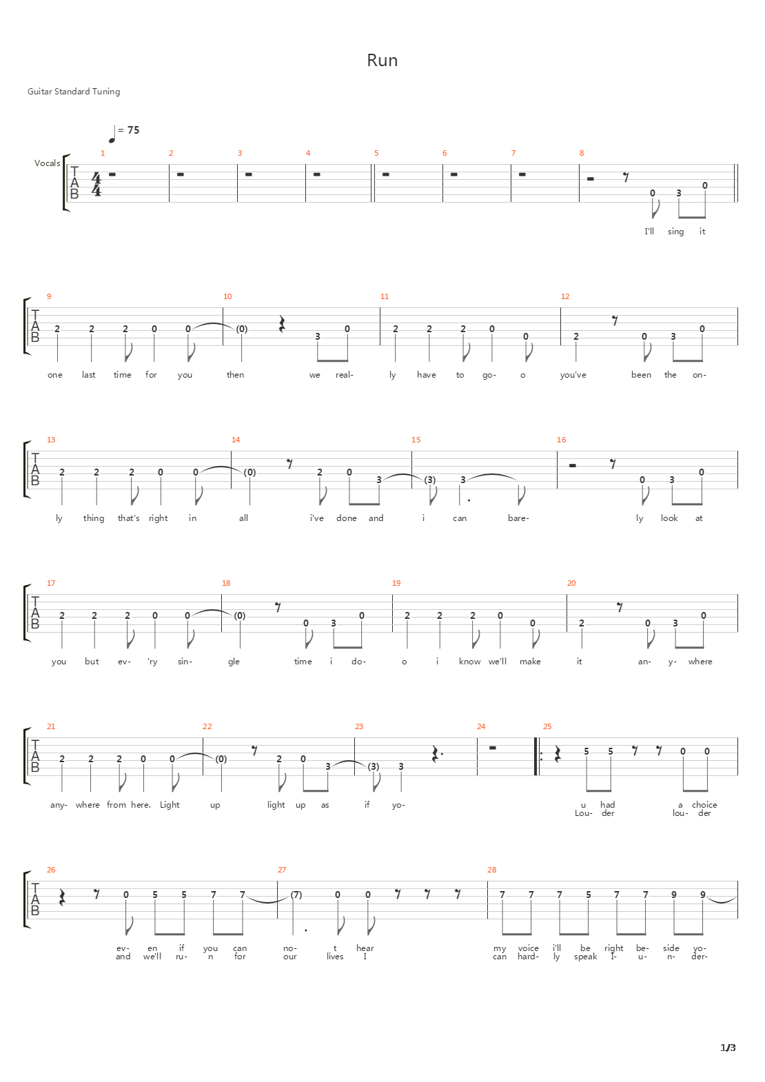 Run吉他谱