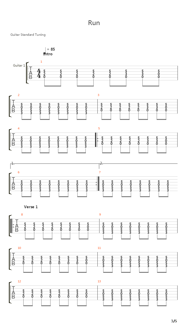 Run吉他谱