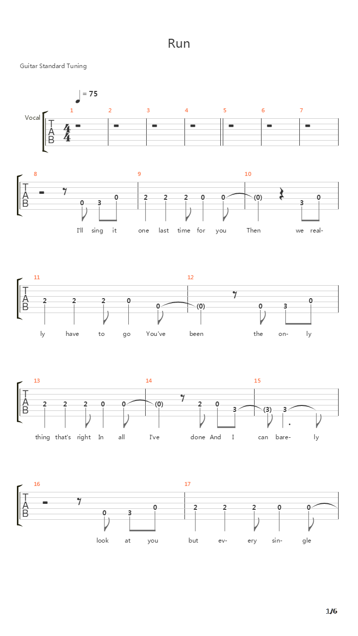 Run吉他谱