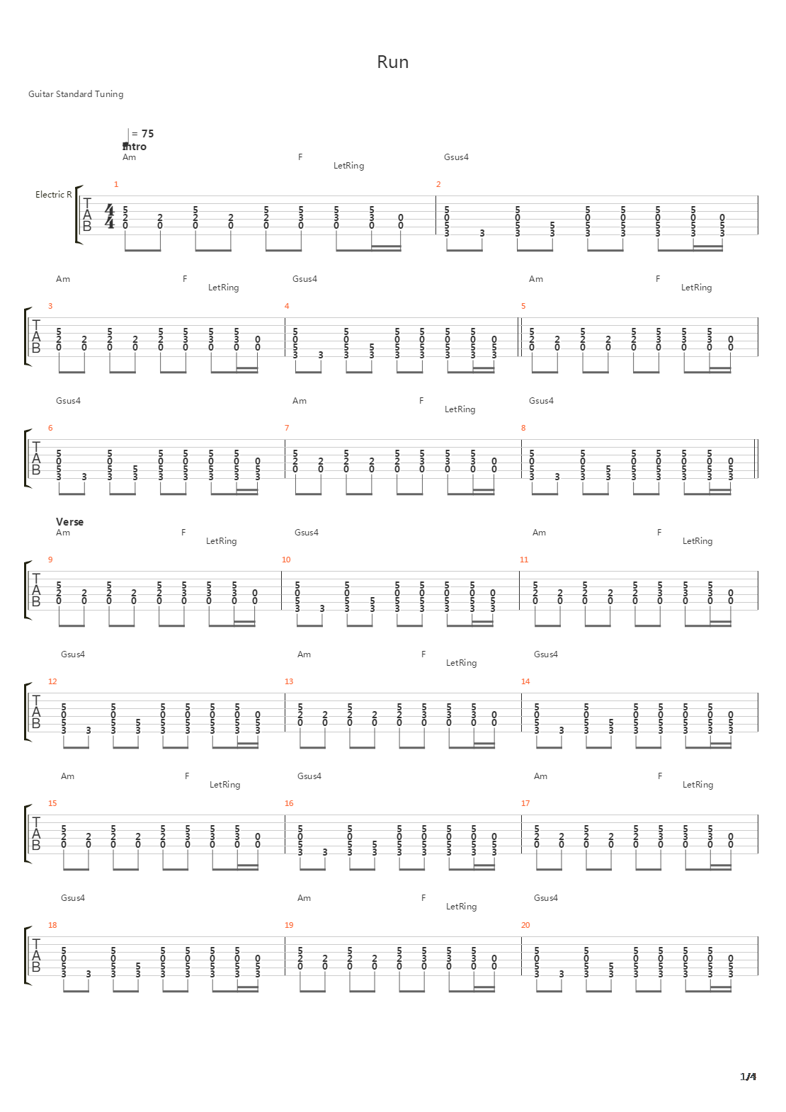 Run吉他谱