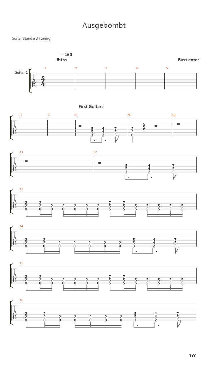 Ausgebombt吉他谱