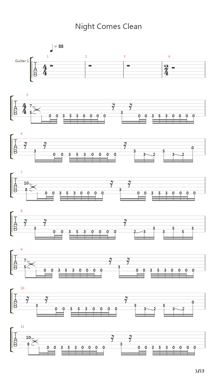 Night Comes Clean吉他谱