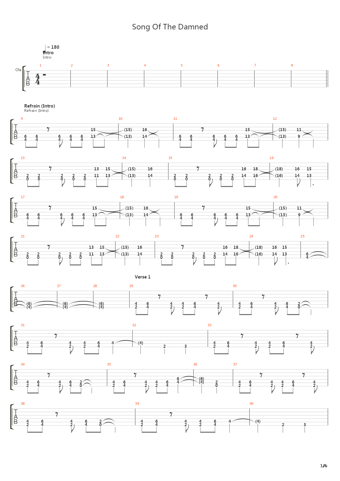 Song Of The Damned吉他谱