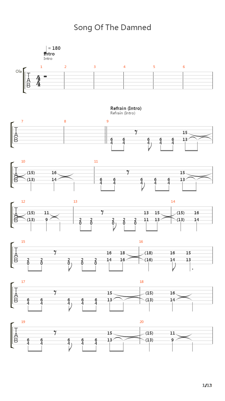 Song Of The Damned吉他谱