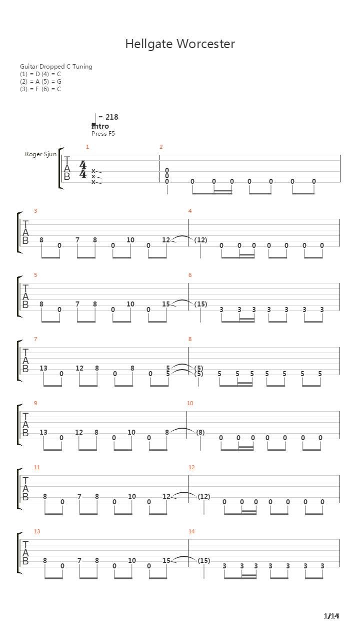 Hellgate Worcester吉他谱