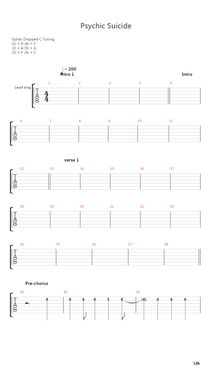 Psychic Suicide吉他谱
