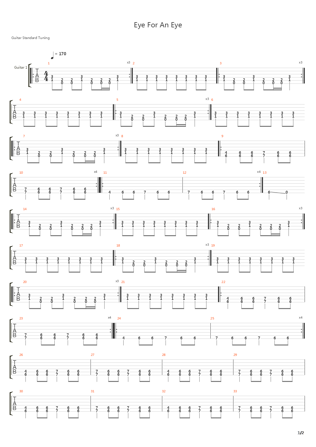 Eye For An Eye吉他谱