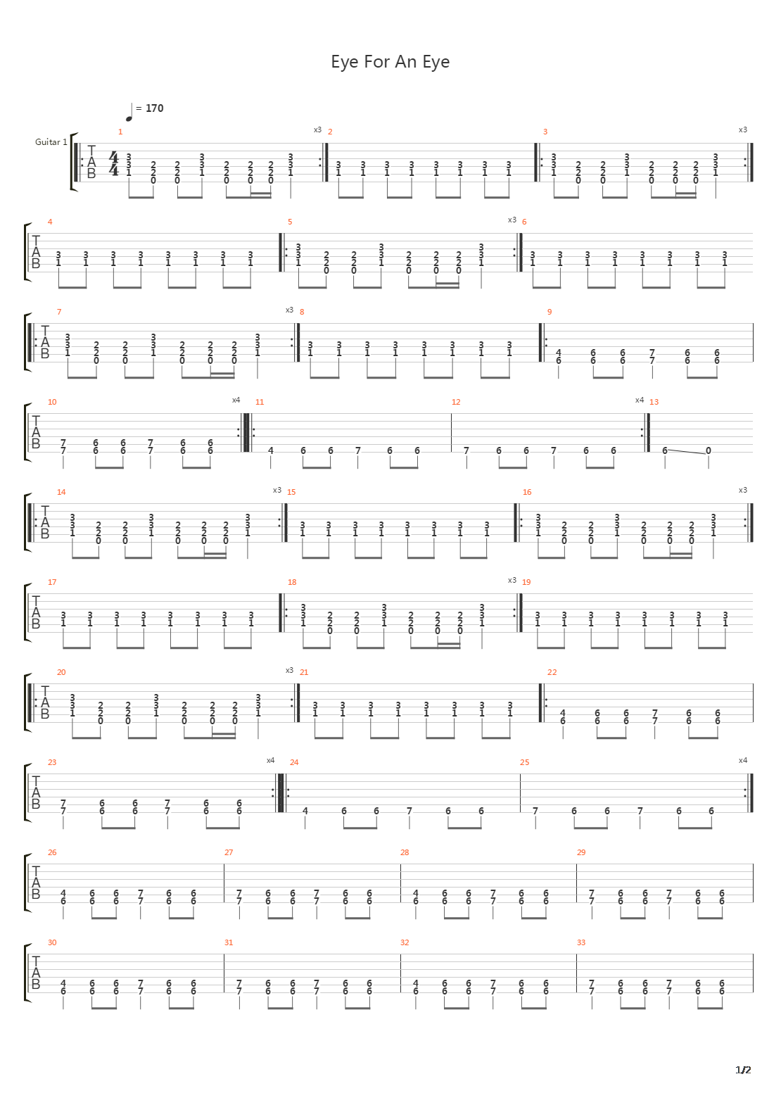 Eye For An Eye吉他谱