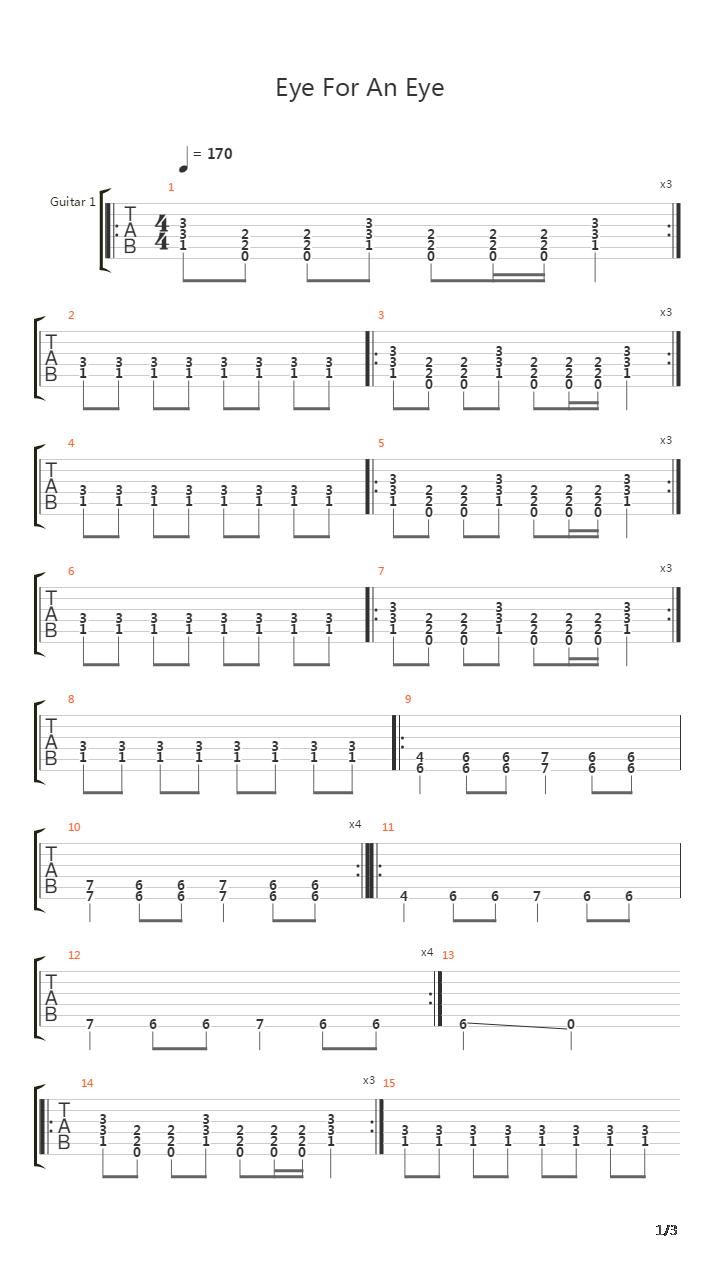 Eye For An Eye吉他谱