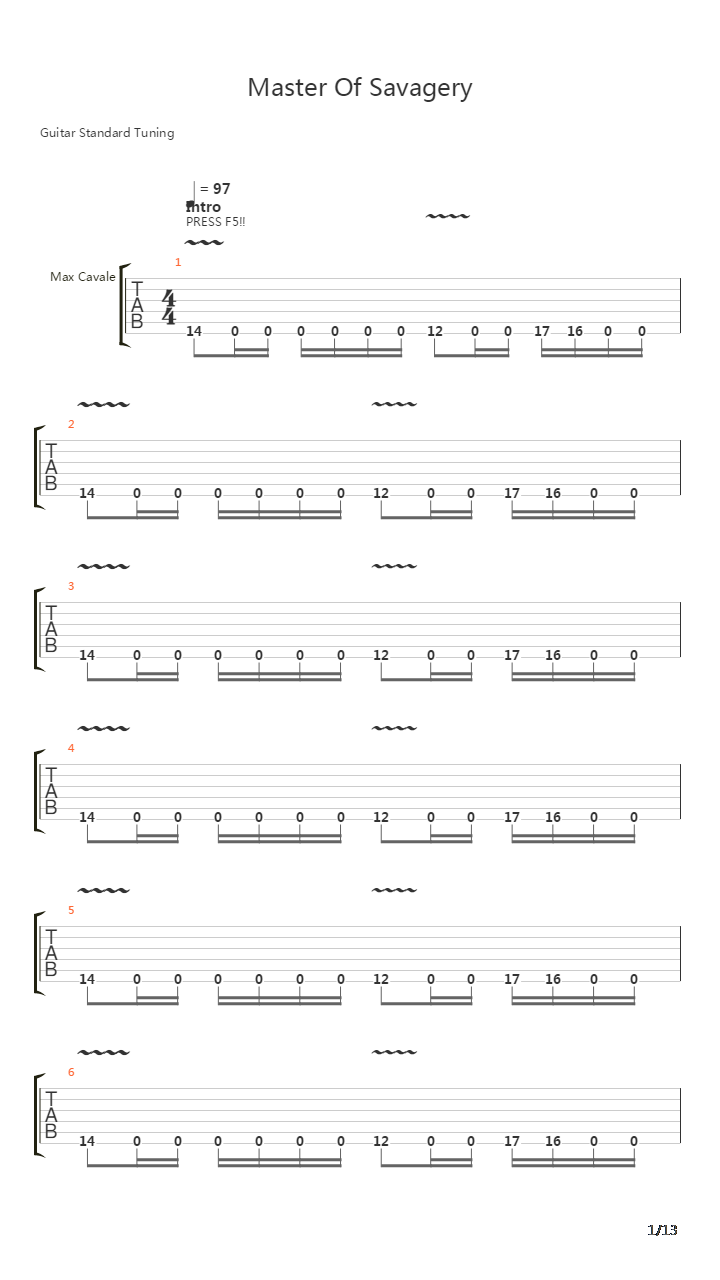 Master Of Savagery吉他谱