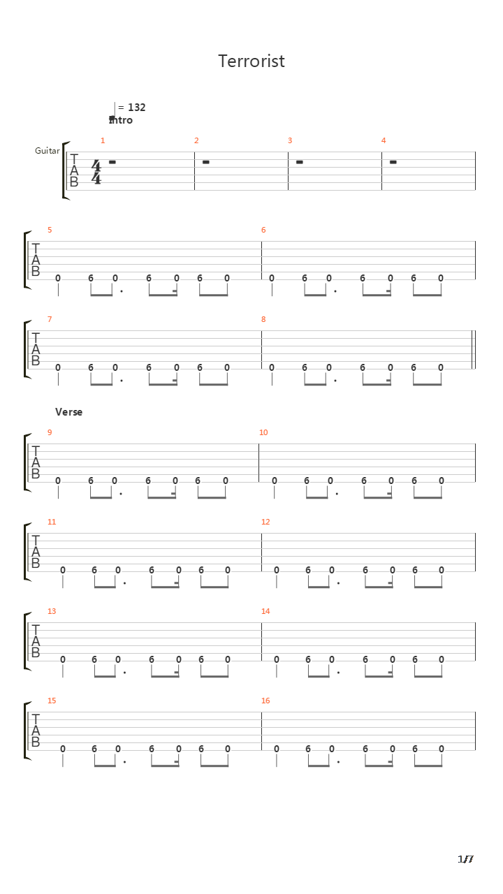 Terrorist吉他谱