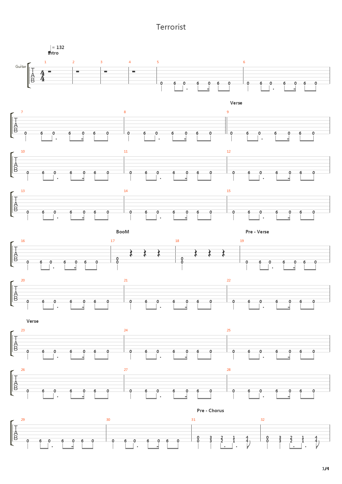 Terrorist吉他谱
