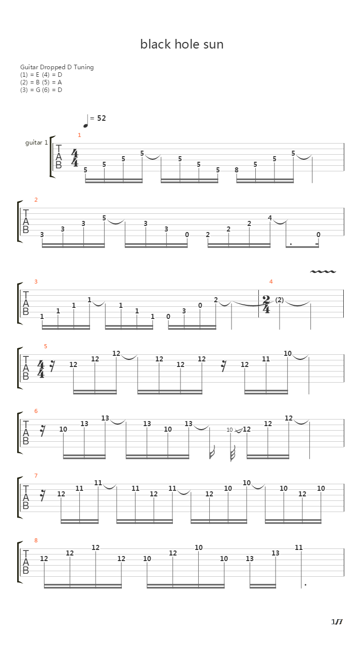 Black Hole Sun吉他谱