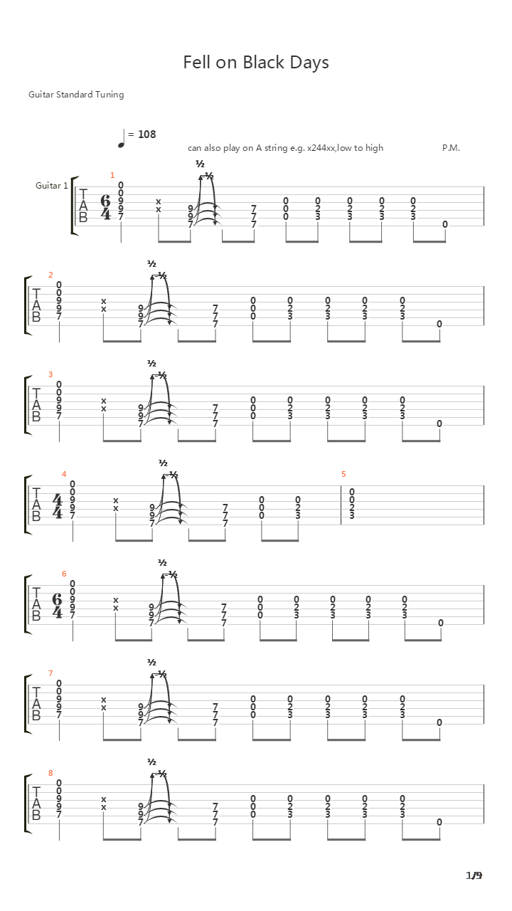 Fell On Black Days吉他谱